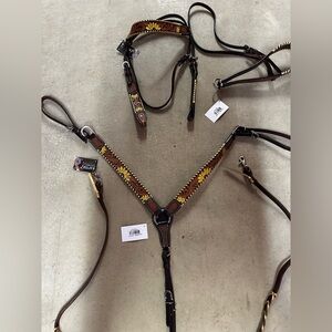 Latigo Brown and Yellow Floral Horse Breast Collar